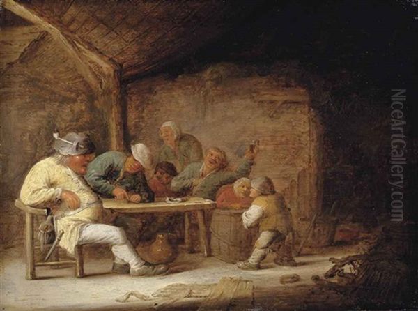 Figures Drinking And Smoking In A Barn Oil Painting by Bartholomeus Molenaer