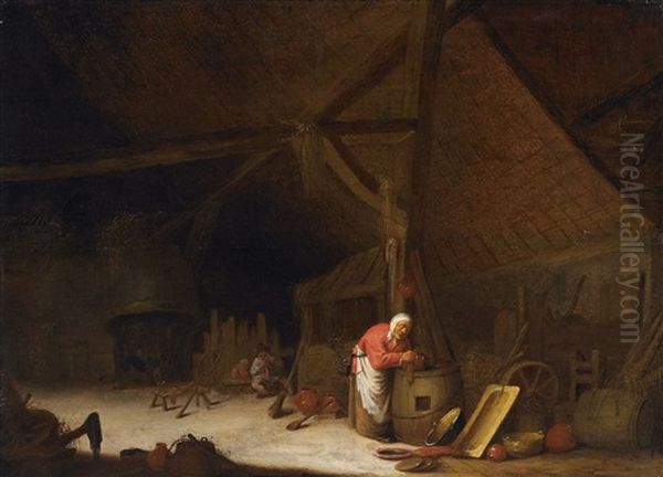 Interieur Einer Grosen Hollandischen Scheune Oil Painting by Bartholomeus Molenaer