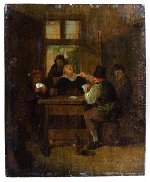 Joueurs De Cartes Dans Une Taverne Oil Painting by Bartholomeus Molenaer