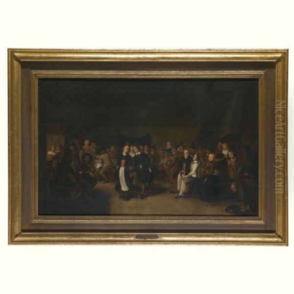 A Merry Company In An Interior Oil Painting by Bartholomeus Molenaer