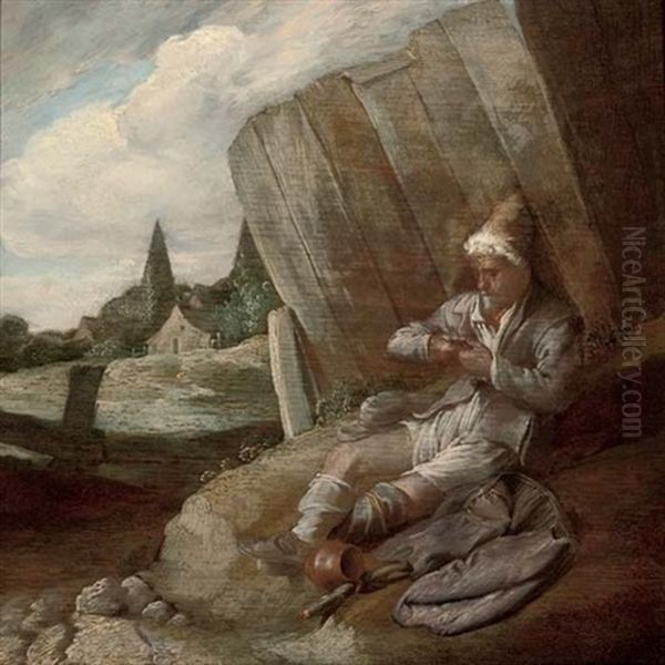 A Peasant Resting By A Fence Oil Painting by Bartholomeus Molenaer