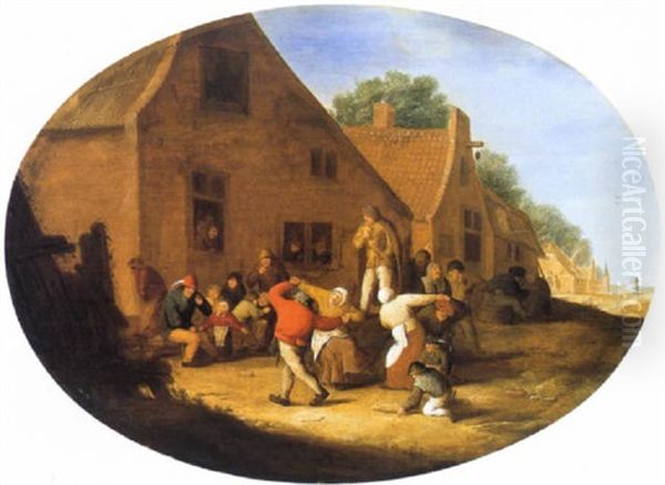 Tanzende Bauern In Einem Dorf Oil Painting by Bartholomeus Molenaer