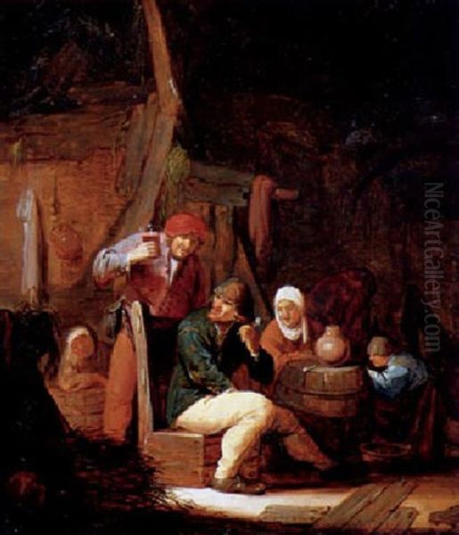 Bauernfamilie In Einer Scheune Oil Painting by Bartholomeus Molenaer