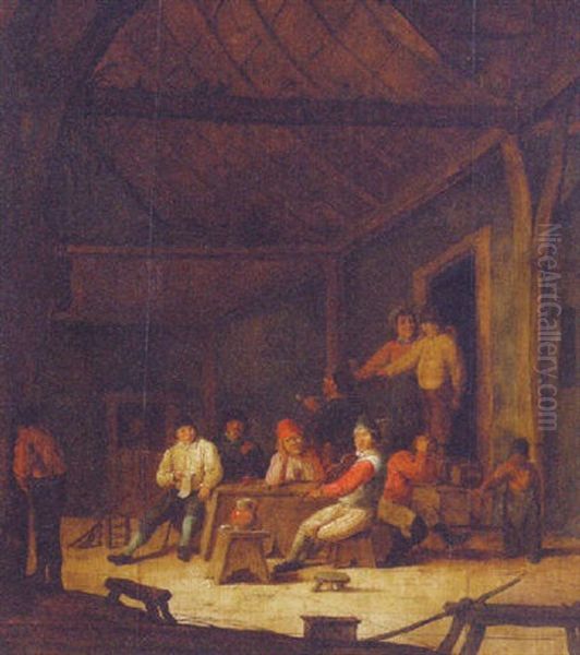 Peasants In A Tavern Interior Oil Painting by Bartholomeus Molenaer