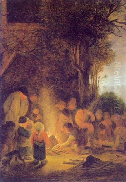 Kinder Schuren Ein Nachtliches Feuer Oil Painting by Bartholomeus Molenaer