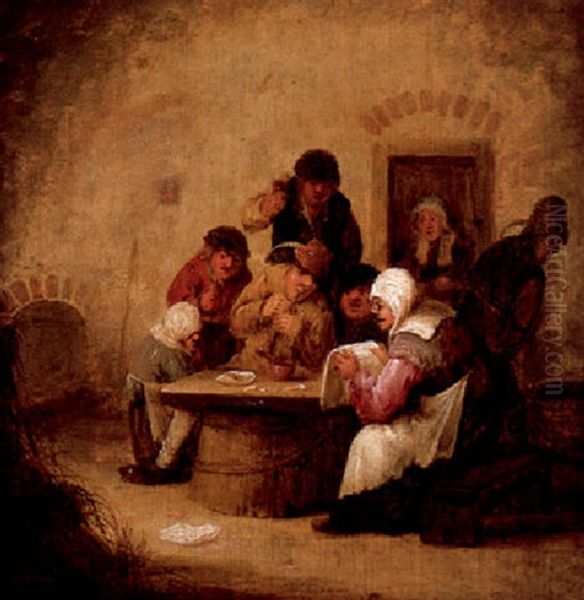 Eine Alte Frau Liest An Einem Tisch Versammelten Bauern Vor Oil Painting by Bartholomeus Molenaer