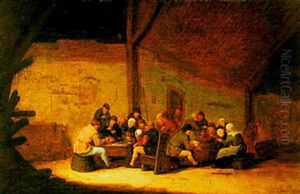 Peasants Carrousing In A Barn Oil Painting by Bartholomeus Molenaer