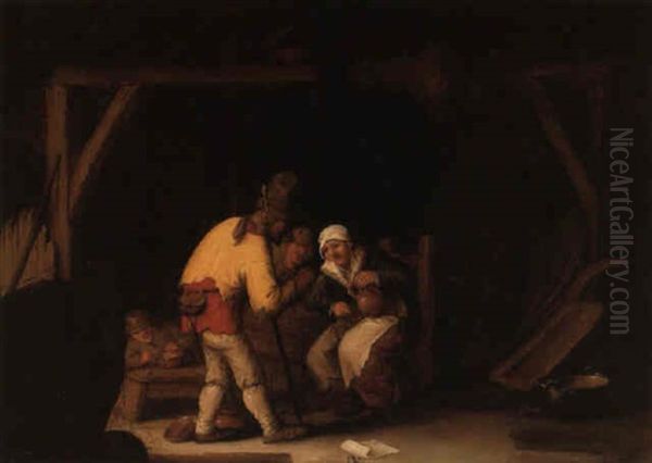 Peasants In A Barn Oil Painting by Bartholomeus Molenaer