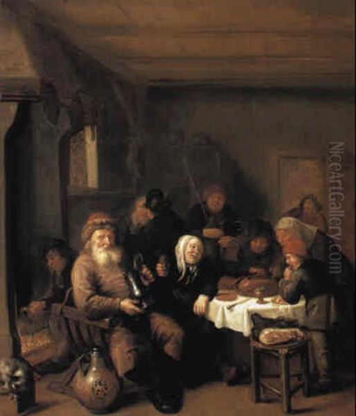 Peasant Family At Table Oil Painting by Bartholomeus Molenaer