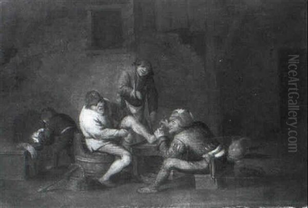 Quack Tending A Peasant's Foot In A Barn Oil Painting by Bartholomeus Molenaer