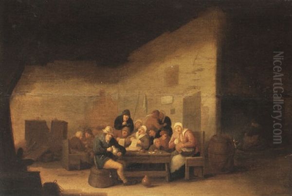 Peasants Carousing In A Tavern Oil Painting by Bartholomeus Molenaer