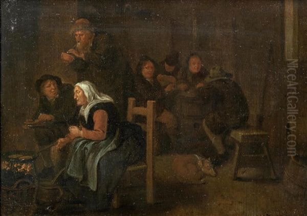 Peasants In An Interior Oil Painting by Jan Jacobsz Molenaer