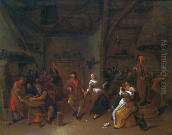 Feiernde Und Raufende Bauern Im Wirtshaus Oil Painting by Jan Jacobsz Molenaer