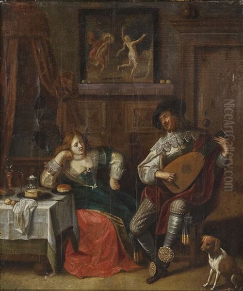 An Interior Scene With A Young Couple Oil Painting by Jan Miense Molenaer