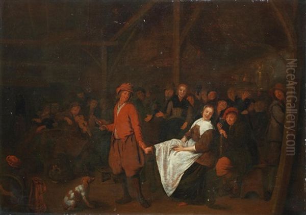 Figures Merrymaking In An Interior Oil Painting by Jan Miense Molenaer