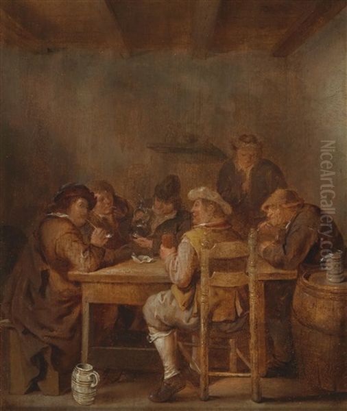 A Tavern Interior With Carousing Peasants Oil Painting by Jan Miense Molenaer