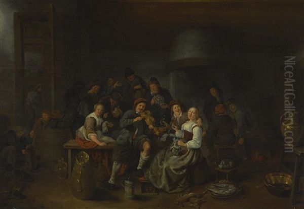 Merry Company In An Inn With A Violinist Oil Painting by Jan Miense Molenaer