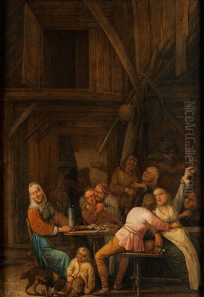 Tischgesellschaft In Einer Bauernscheune Oil Painting by Jan Miense Molenaer