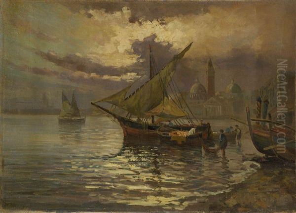 Fischerboote In Der Lagune. Oil Painting by Bartolomeo Bezzi