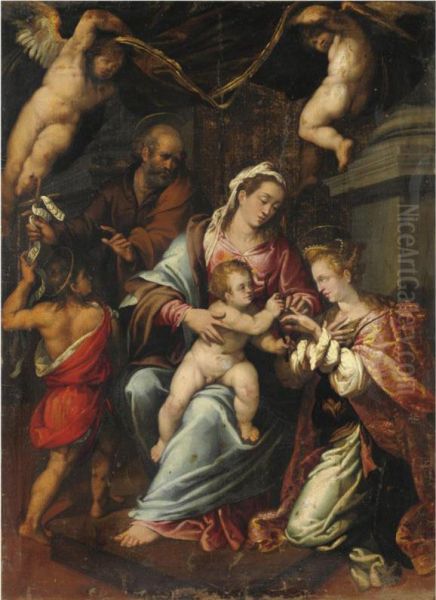 Matrimonio Mistico Di Santa Caterina Oil Painting by Giovanni Francesco Bezzi