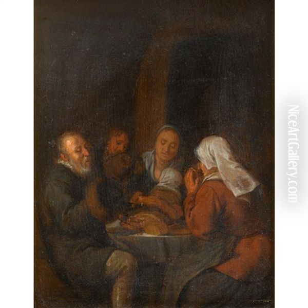 Peasants Saying Grace Oil Painting by Jan Miense Molenaer