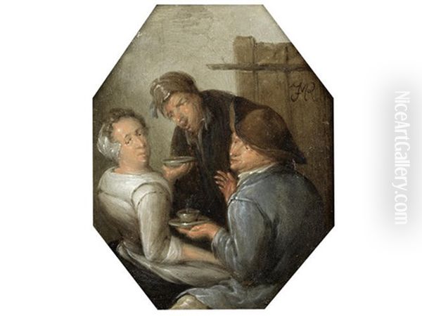 Peasants Pouring Drinks In An Interior; And Peasants Eating And Drinking In An Interior (pair) Oil Painting by Jan Miense Molenaer