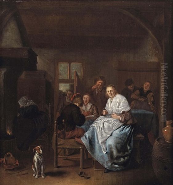 A Kitchen Interior With A Merry Company Oil Painting by Jan Miense Molenaer