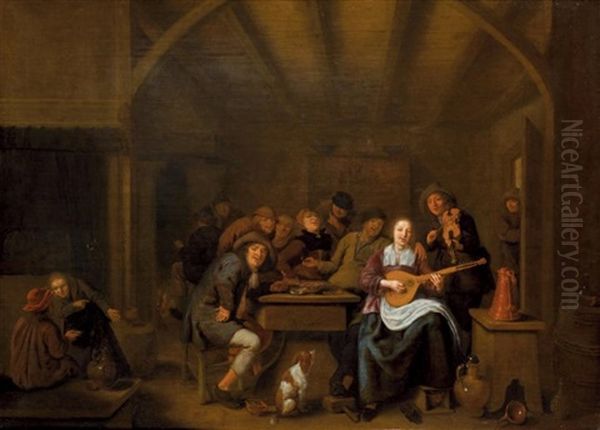 Joyeuse Compagnie Dans Un Estaminet Avec Un Couple De Musicien Oil Painting by Jan Miense Molenaer