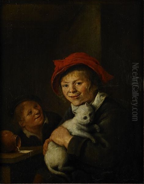 Boy And Cat Oil Painting by Jan Miense Molenaer