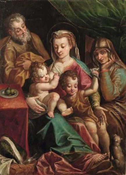 Sacra Famiglia E San Giovannino Oil Painting by Giovanni Francesco Bezzi