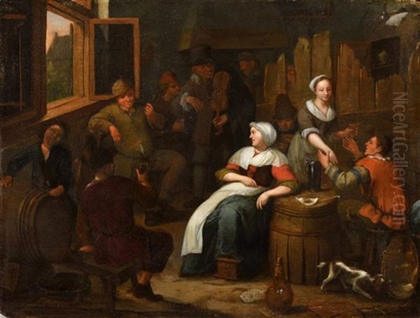 At The Tavern Oil Painting by Jan Miense Molenaer