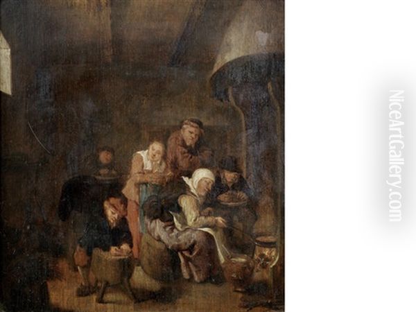 Peasants Drinking And Smoking In A Tavern Oil Painting by Jan Miense Molenaer