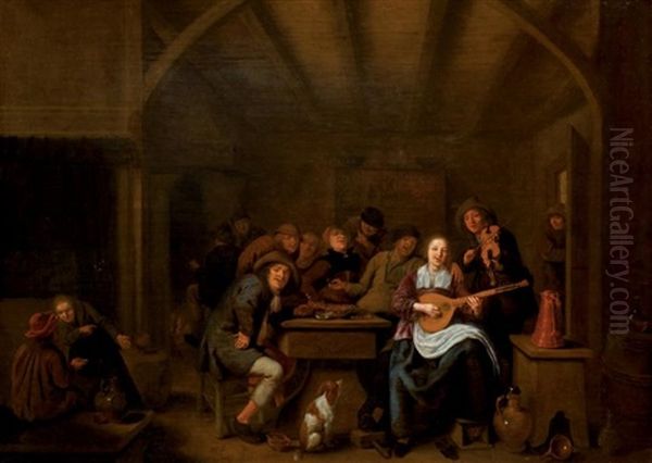 Joyeuse Compagnie Dans Un Estaminet Avec Un Couple De Musicien Oil Painting by Jan Miense Molenaer