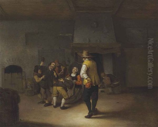 An Interior With Carousing Peasants Oil Painting by Jan Miense Molenaer