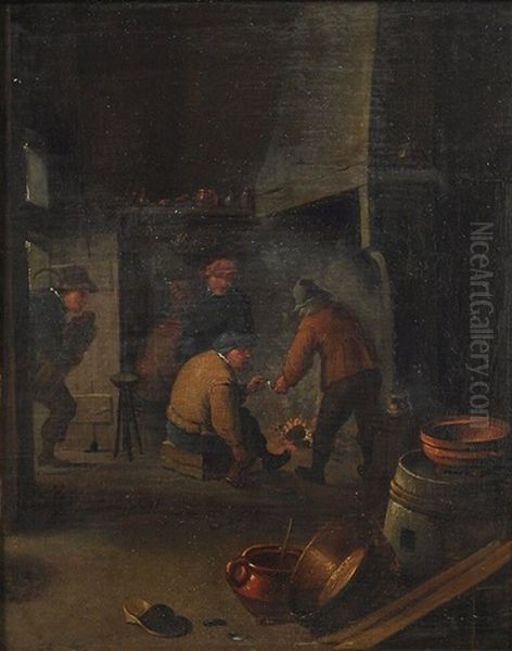 Bauerliches Interieur Mit Rauchenden Bauern Vor Kamin Oil Painting by Jan Miense Molenaer