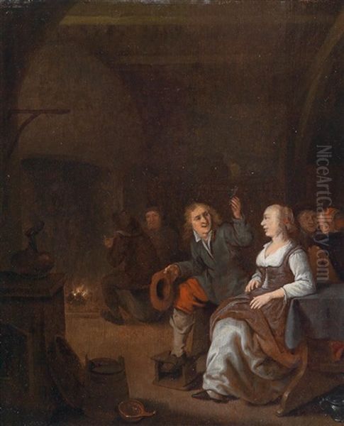 Wirtshausinterieur Mit Konversierendem Paar Oil Painting by Jan Miense Molenaer