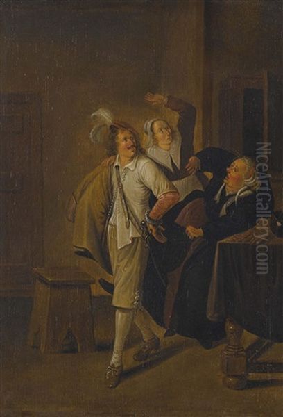 Interieurszene Mit Herrn Und Geldwechslerin Oil Painting by Jan Miense Molenaer