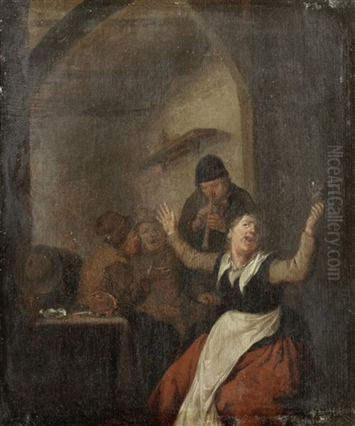 Peasants Drinking In An Interior Oil Painting by Jan Miense Molenaer