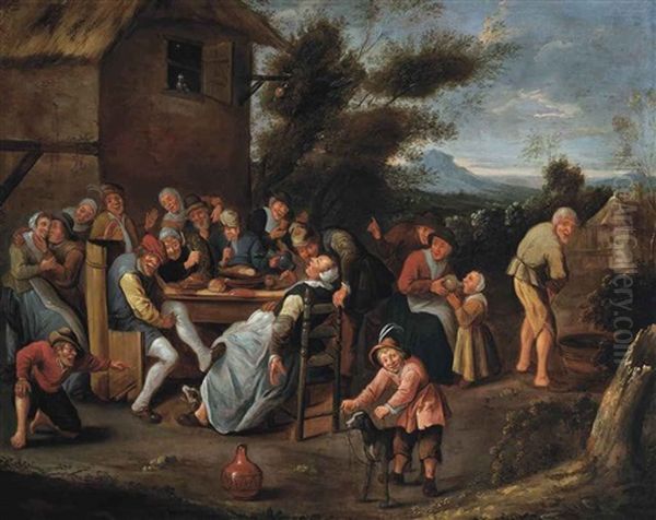 Peasants Feasting Outside An Inn Oil Painting by Jan Miense Molenaer