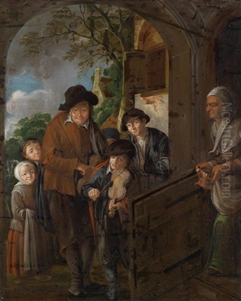 Zwei Bauerliche Genreszenen, 1. Musizierende Savoyardenfamilie, 2. Kucheninterieur (2 Works) Oil Painting by Jan Miense Molenaer