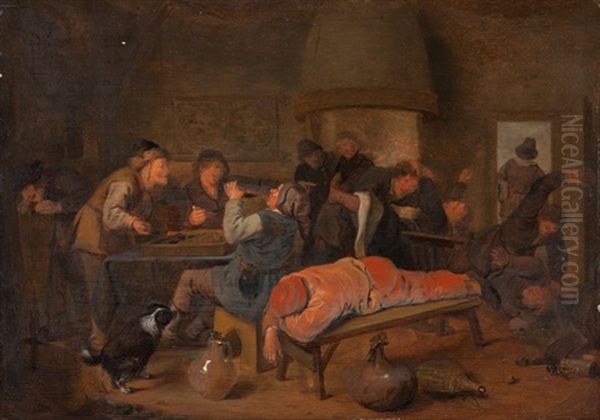 Trinkende, Spielende Und Raufende Bauern In Einer Taverne Oil Painting by Jan Miense Molenaer