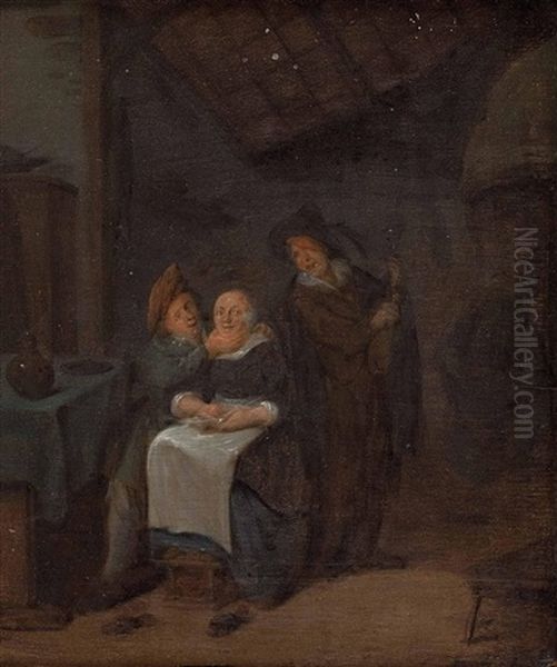 Interieur Mit Junger Frau, Liebhaber Und Geigenspieler Oil Painting by Jan Miense Molenaer