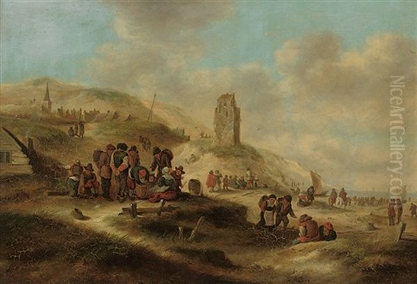 A Coastal Landscape With Figures In The Foreground Oil Painting by Jan Miense Molenaer