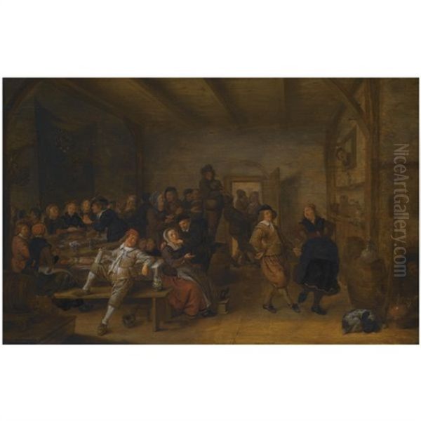 A Tavern Interior With Figures Revelling And Merry-making During A Wedding Feast Oil Painting by Jan Miense Molenaer