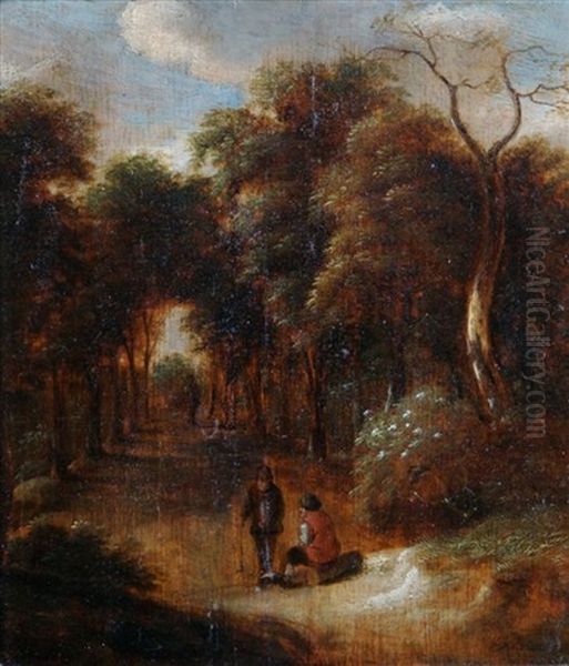 Figures In A Wooded Landscape Oil Painting by Jan Miense Molenaer