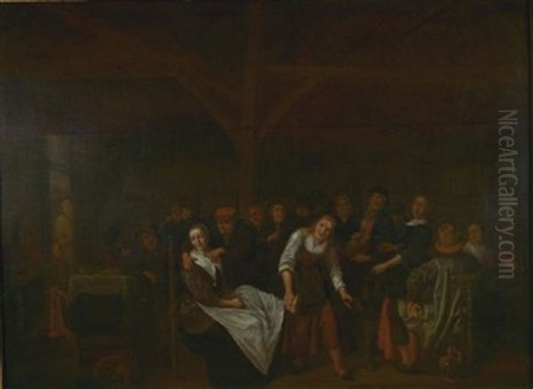 Frohliche Gesellschaft In Einer Bauernschanke Oil Painting by Jan Miense Molenaer