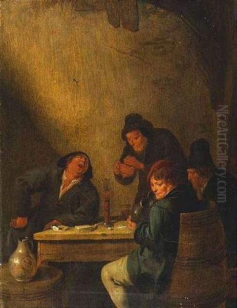 Gaststube Mit Vier Trinkenden Und Rauchenden Bauern Oil Painting by Jan Miense Molenaer