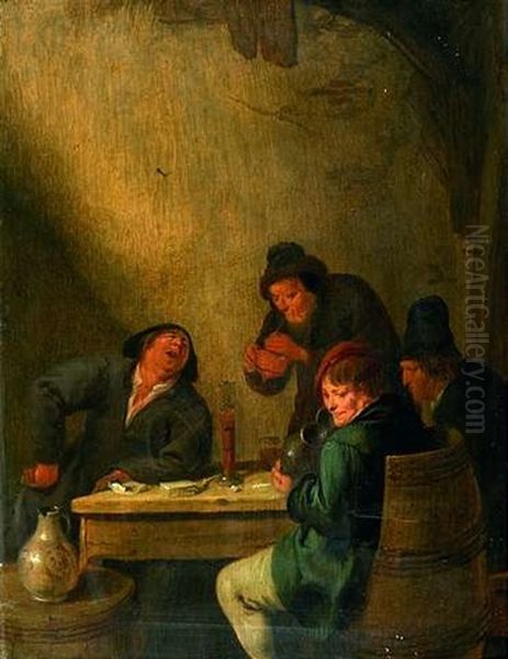 Gaststube Mit Vier Trinkenden Und Rauchenden Bauern Oil Painting by Jan Miense Molenaer