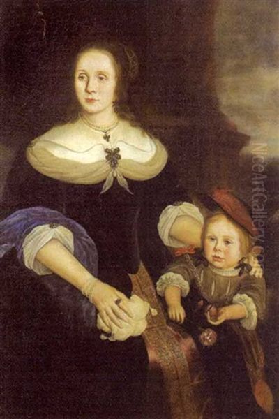 Portrait De Femme Et De Son Enfant Oil Painting by Jan Miense Molenaer