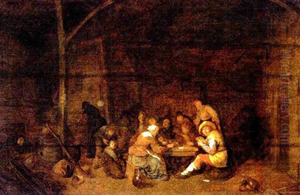 Peasants Drinking And Smoking In A Tavern Oil Painting by Jan Miense Molenaer